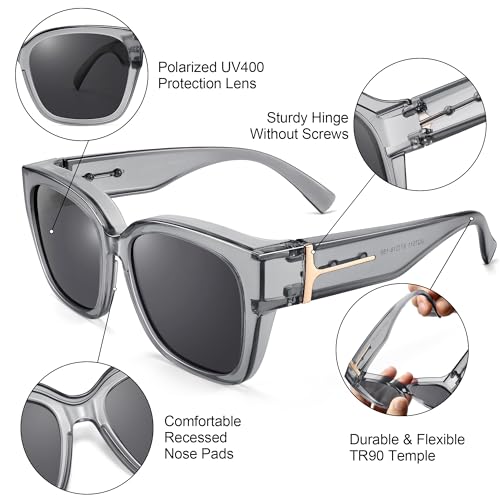Image of URUMQI Polarized Sunglasses Fit Over Glasses Women Men UV400 Trendy Shades