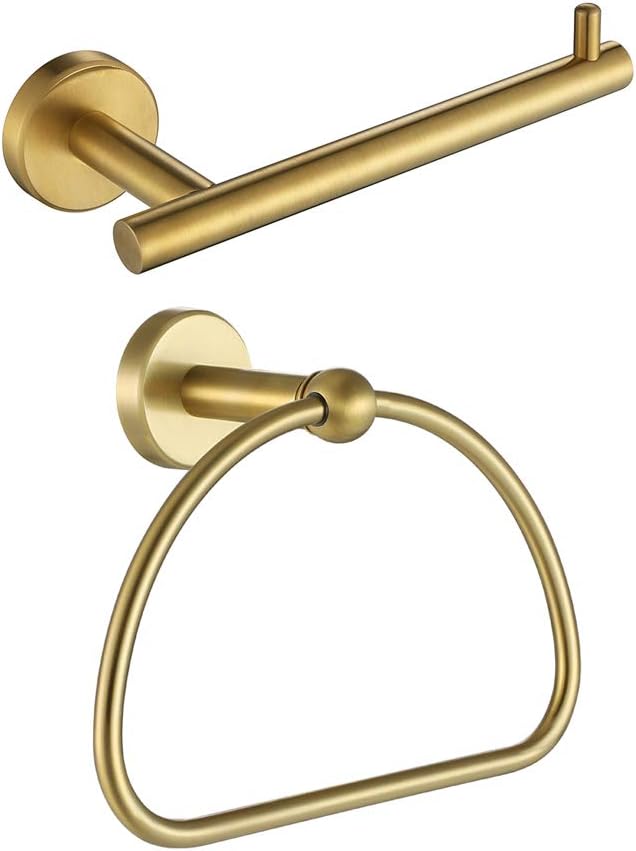 JQK Towel Ring Gold, Stainless Steel Half Ring Towel Holder for Bathroom, 7 Inch Brushed Golden Wall Mount, TR160-BG