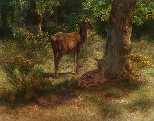 Toile Cerf et faon dans un bois Rosa Bonheur Graffiti pour Rénover un Bureau Triste 60x90cm