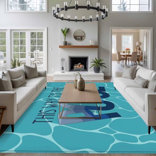 Rectangle Area Rug 6x9ft, Summer Blue Swimming Pool Non Slip