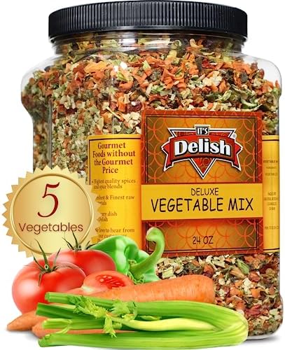 Deluxe Dried Vegetable Soup Mix by Its Delish, 24 Oz (1.5 Lb) Jumbo Container of Dehydrated Vegetables for Soup and Ramen Toppings | Quick & Easy Meal Prep | Vegan Kosher