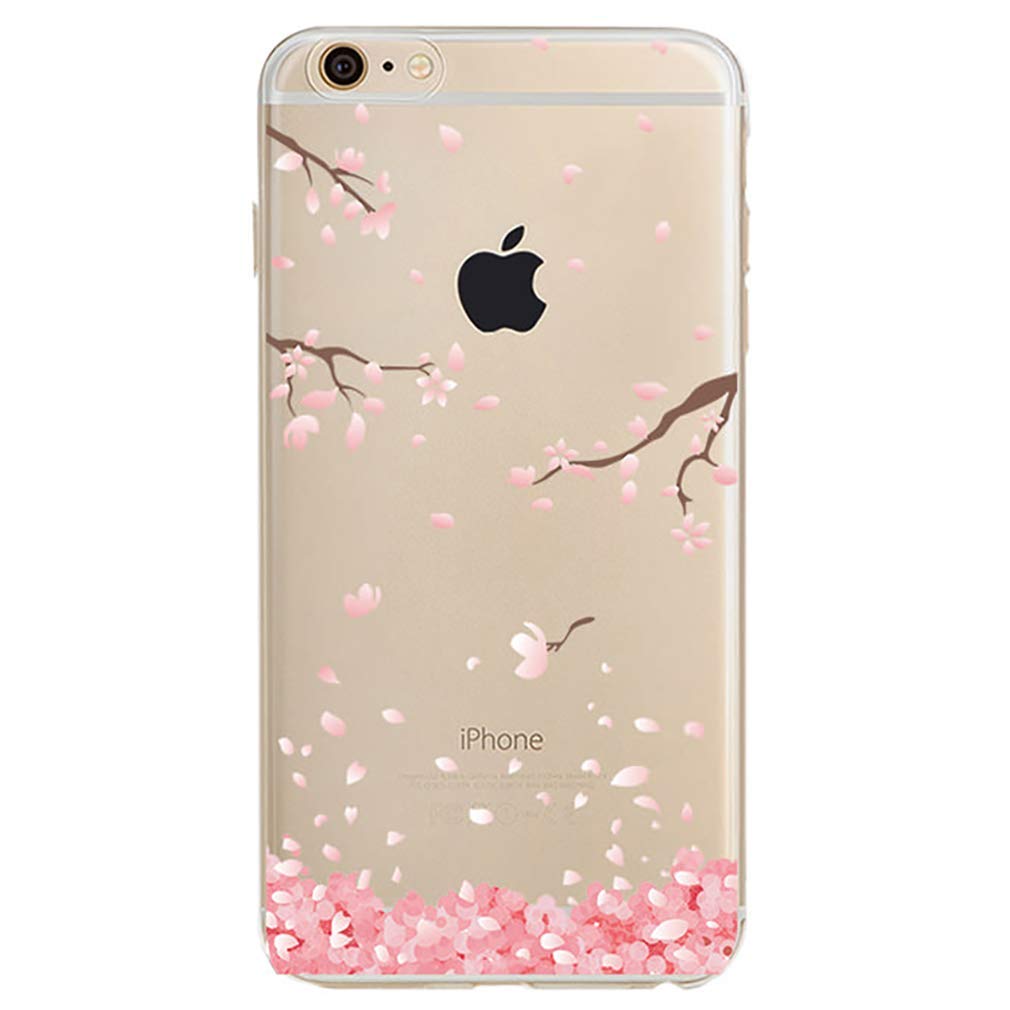 For iPhone 6 iPhone 6S Case, LLZ.COQUE Sakura Flutter Clear Soft TPU Gel Silicone Protective Case Crystal Clear Bumper Cover [Ultra Thin Slim Fit] Shock Absorption Case - Sakura Flutter