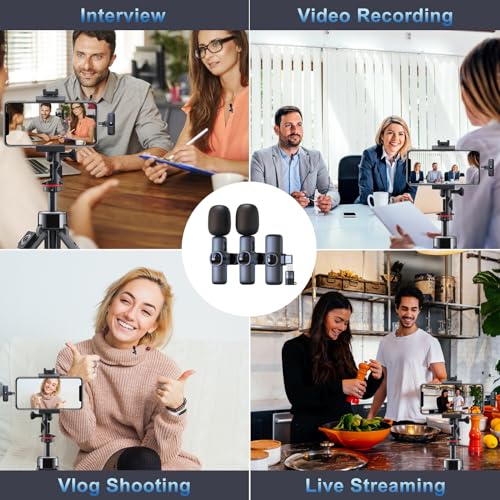 Mini Wireless Lavalier Lapel Microphone for iPhone Android iPad,2 Pack Small Podcast Microphones, 6H Plug and Pick-up 2.4G Ultra-Low Delay Noise Reduction Mics for Interview Video Vlog YouTube