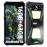 OUKITEL G5 Outdoor Smartphone Android 14, Doppel-Campinglicht Outdoor Handy Ohne Vertrag 6300mAh, 16GB + 64GB /1TB, 6,0" Wasserdicht Handy mit 13MP + 5MP Kamera, Dual 4G SIM/GPS/OTG/Face ID/Grün