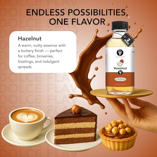 Image of Dolce Flav Natural Hazelnut Extract - 1 Gallon Water-Soluble Kosher, Sugar-Free, Concentrated Toasted Hazelnut Flavoring for Coffee, Baking & Desserts