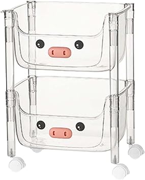 Rolling Cart with Wheel Kitchen Storage Organizer, Multifunctional Convenient Mobile Bookshelf Utility Cart for Laundry Room, u Shape 2 Layer