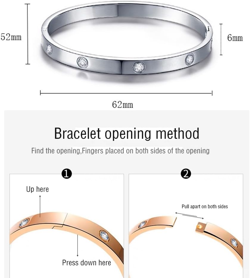 18K Gold Plated Crystal Bracelet Set 4PCS Sister Trio Love Bangle, Silver/Steel/Rose Gold & Adjustable Jewelry - Image 7