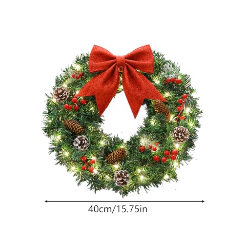 Couronne de Noël lumineuse 38 cm réaliste déco durable sans entretien