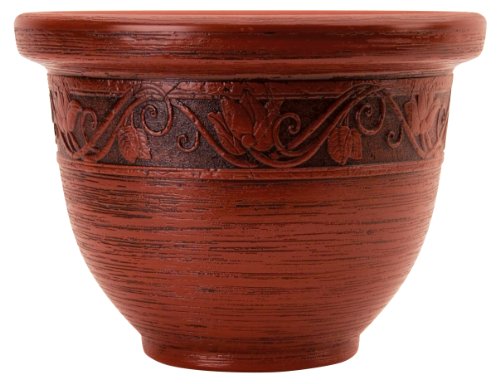 The HC Companies 14 Inch Decorative Round Planter - Lightweight Premium Resin Plant Pot with a Ceramic Look for Indoor Outdoor Use, Phoenix Red