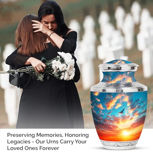 Image of Sunset Sky Cremation Urns For Adult Ashes Women - Large Decorative Urn - Personalized Urn For Ashes Adult Male - Burial Urn For Ashes For Men - Customized Urn - 10 Inch Large With Velvet Bag