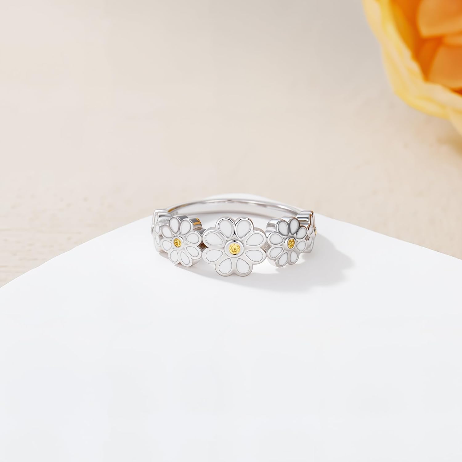 Daisy Rings for Women,925 Sterling Silver Daisy Flower Ring,Sunflower Stacking Statement Band Jewelry Gifts for Graduation Birthday - Image 4
