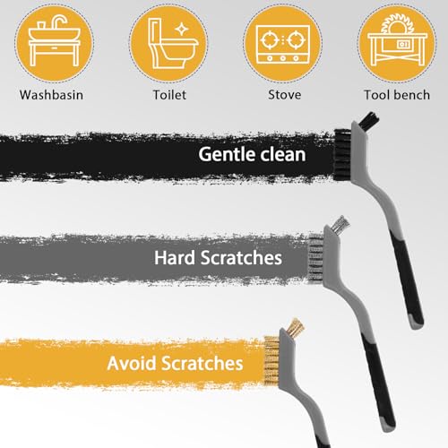 Image of Reallnaive 50 Pcs Mini Wire Brush Set 7 Inch Stainless Steel Brass Nylon Bristles Small Wire Brushes for Rust Removal Paint Scrubbing Deep Cleaning(Brass /Stainless Steel /Nylon,Gray,Black,Brown)