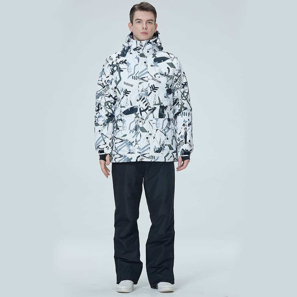 WOWULOVELY Men's Winter Snowsuit Waterproof Windproof Mountain Jacket and Pant Sets Insulated Snowboarding Skisuit (BBW,Black XL)