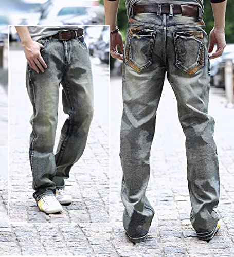 Yoyeah Men's Relaxed Fit Jean Comfortable Loose Fit Straight Leg Jeans Golden 38 #TOP5