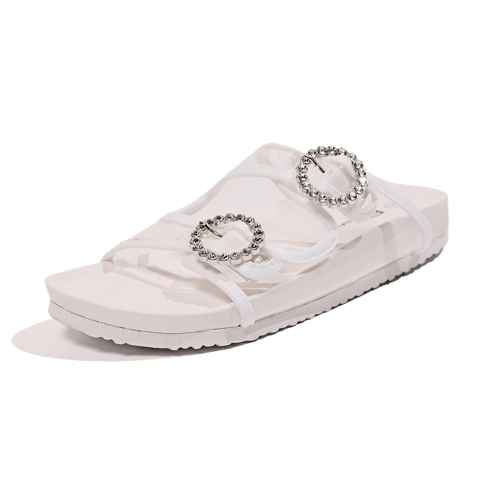 Pinpochyaw Women Slide Sandals with Soft Memory Foam and Adjustable Sparkle Buckles Open Toe Flat Womens Sandals Slip On S...