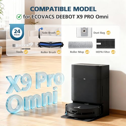 Image of X9 PRO OMNI Accessories for ECOVACS DEEBOT X9 PRO OMNI / X9 PRO Robot Vacuum Replacement Parts Include 2*Main Roller Brushes, 4*Mopping Rollers, 6*Side Brushes, 4*HEPA Filters, 6*Dust Bags