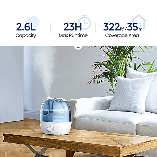 Rbioko® 2.6L Cool Mist Humidifiers For Bedroom Whisper Quiet, Ultrasonic Vaporizer For Baby & Nursery, Indoor Plants & Whole House -Adjustable 360 Rotation Nozzle, Easy To Clean, Auto-Shut Off #TOP1