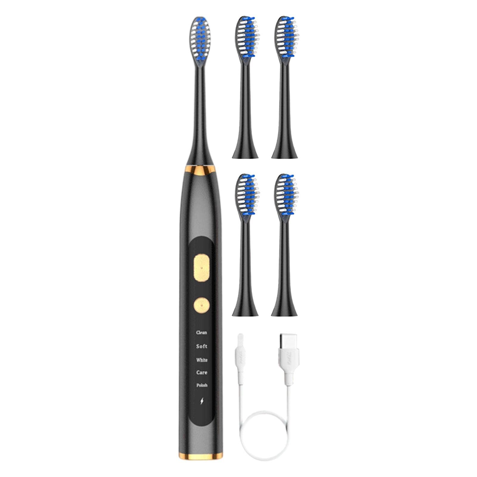 Spazzolino da denti sbiancante ricaricabile, 5 modalità, 15 giorni, tempo di utilizzo per bambini, uomini, donne, con custodia da viaggio, motore da 800 mAh, sensore di pressione