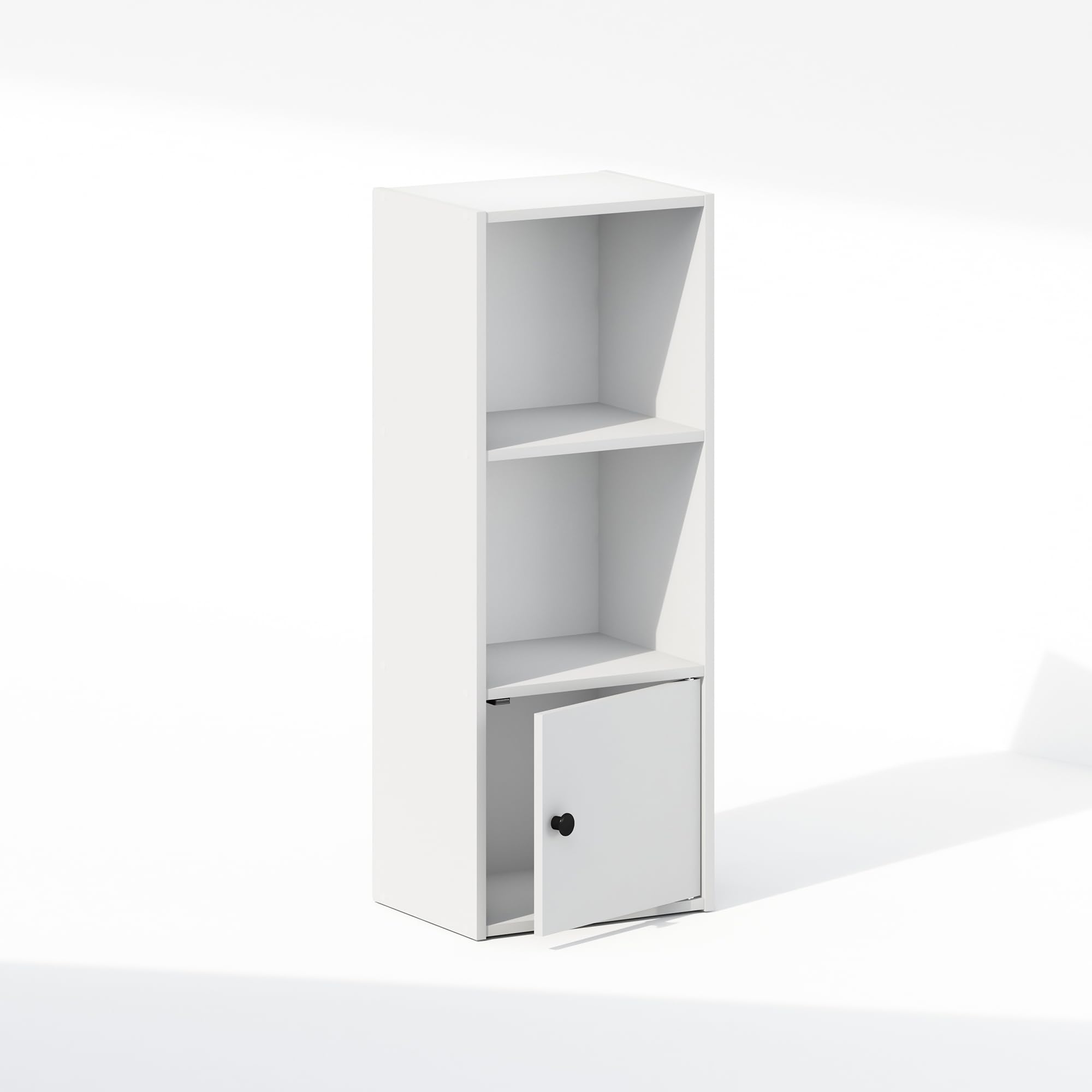 Furinno Luder 3-Tier Standing Shelf Bookcase with 1 Door Storage Cabinet, White