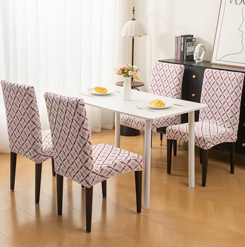 Image of HOMETHREADS Stretchable Elastic Jacquard Chair Seat Cover | Removable, Washable & Durable Chair Protector | Ideal for Dining Room, Kitchen, Restaurant & Party Chairs (Maroon, Pack of 6)