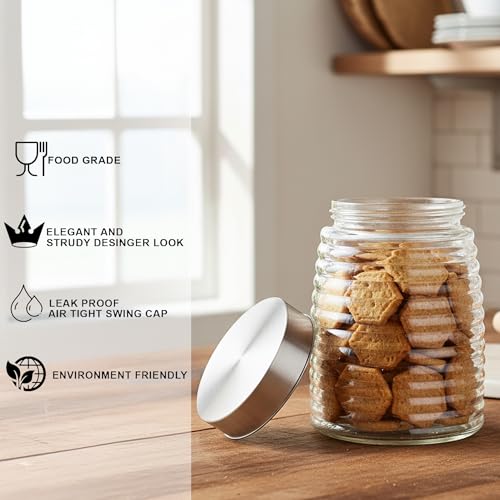Image of Cutting EDGE 1350ml Borosilicate Glass Jar with Stainless Steel Lid - Airtight Round Transparent Kitchen Storage Container Set of 2 for Snacks, Dry Fruits, Masala, Pickles, Coffee & Food Essentials