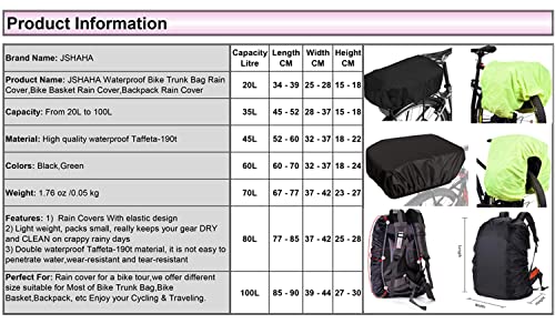 JSHAHA Regenhülle für Regenüberzug Rahrradkorb Fahrradtasche Gepäckträger 35L Wasserdichte Schwarz