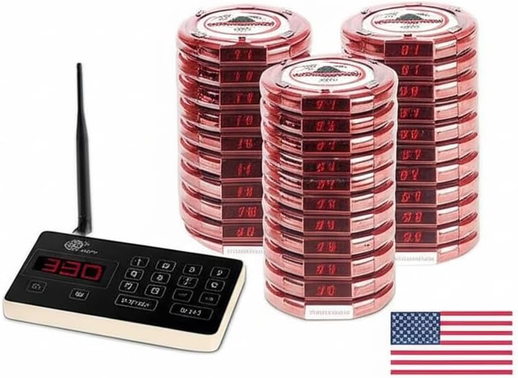 Complete 30 Restaurant Wireless Pager System *30 Table Guest Pagers/Buzzers - Zero Monthly Fees with USA Customer Support and Warranty - Page Smart with Pager Genius! …