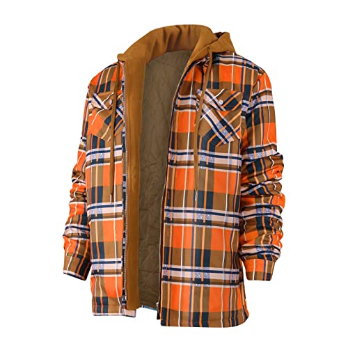 RTRDE Men's Jackets Long Sleeve Quilted Lined Shirt Jacket Zip Up Coat Outwear With Hood Jacket, M-5XL