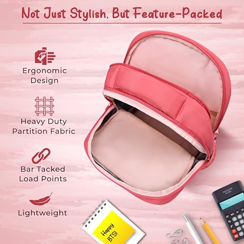 Image of Gear Delight 18 inch /30L Large Water Resistant School Bag | Casual Backpack | Daypack | Travel Backpack | Kids Bag for Boys /Girls (Red - Pink)