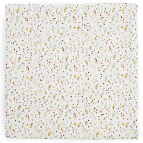 Image of Little Unicorn 100% Natural Organic Cotton Muslin Swaddle Blanket 2 Pack | Giftable Set of 2 swaddles (Floral Field)