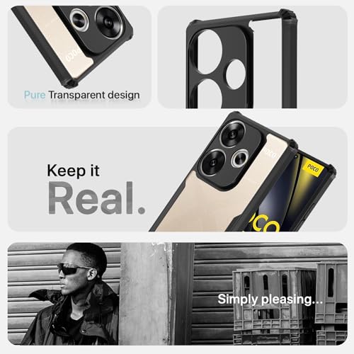 Image of Pikkme Poco F6 5G Back Cover | Crystal Clear Transparent Back | Ultra Hyrbid | Full Camera Protection | Raised Edge | Bumper Back Case (Black)