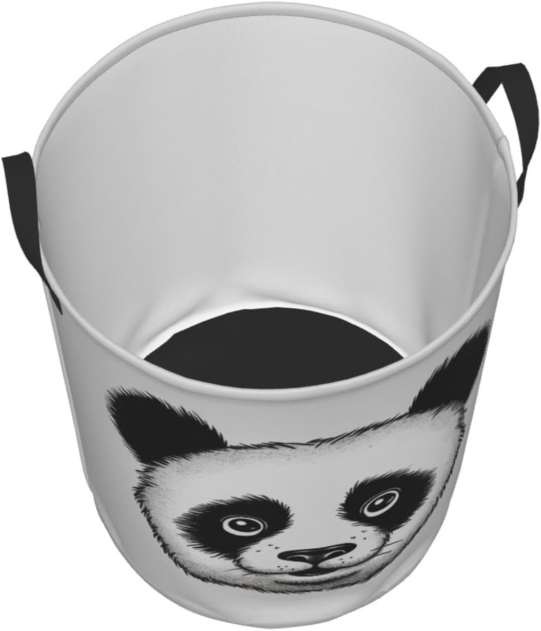 Laundry Hamper Anime Panda Face Laundry Basket Circular Hamper with Handles Waterproof Storage Clothes Bag Portable Dirty Clothes Storage Bin Organizer for Bedroom Bathroom Living Room image 4