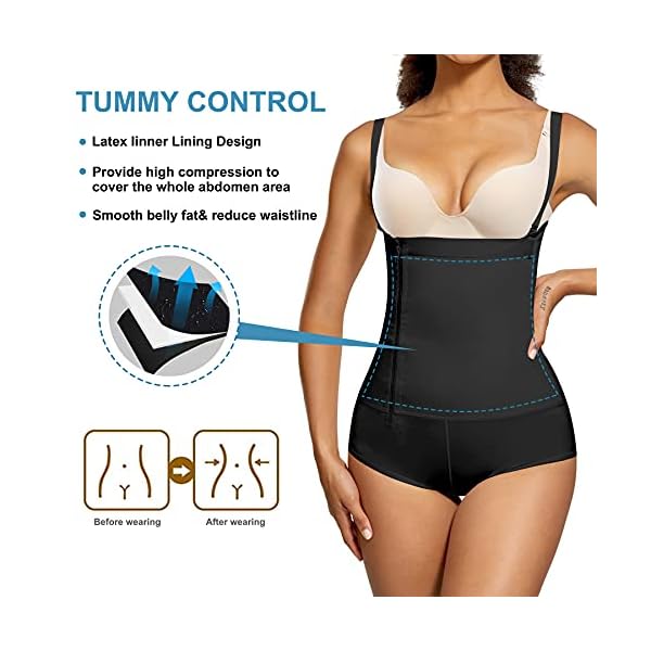 RDSIANE-womens-shapewear-bodysuit-Latex-Waist-Trainer-Full-Body-Shaper-Zipper-Tummy-Control-Corset-Stomach-Body-Girdles RDSIANE Shapewear Bodysuit for Women Latex Waist Trainer Full Body Shaper Zipper Tummy Control Corset Stomach Body Slimming Girdles (Black, Medium)