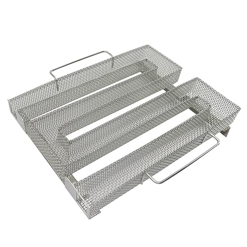 1 Piece Cold Smoke Generator Stainless Steel Pellet Smoker Tray Rectangle Pellet Smoker Box Pellet Maze Smoker Tray Barbecue Smoker Tray Cooking Grill Tools, Silver