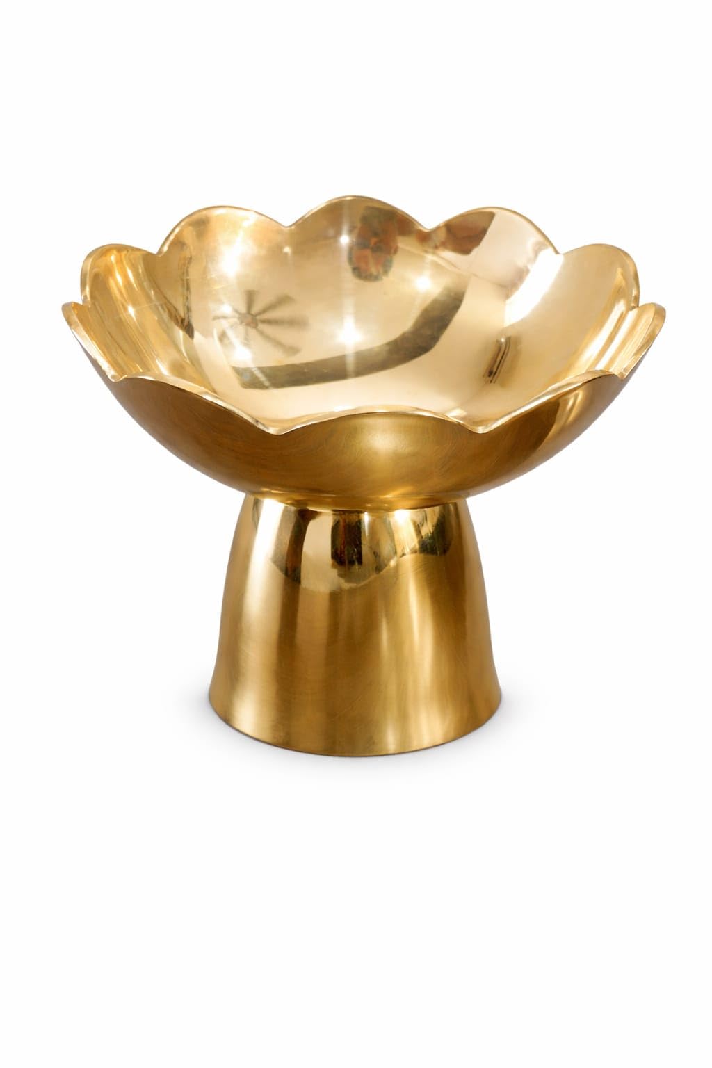 Small Brass Pedestal Bowl, Gold Scalloped Flower Petal Design, 3.9 Inch (Size-1), for Puja, Prasad, and Home Decor-image-35