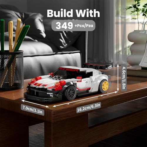Mould King 27010 Speed Champion Rennwagen Bausteine 911 RSR Sportwagen Klemmbausteine mit Acryl-Vitrine Modellautos zum Sammeln (349 Teile) – Ansicht 2