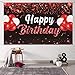 Trgowaul Happy Birthday Banner Backdrop - Red Black Birthday Party Decorations, Birthday Party Supplies Kids Men Women, Bday Gifts Sign Photo Booth Background Decor Girls Boys Outdoor 70.8*43.3 inches