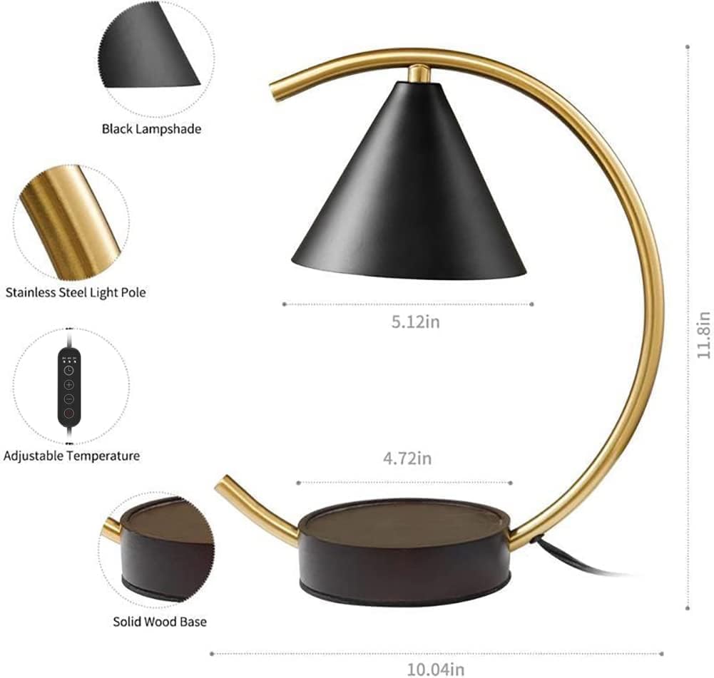 Lámpara podgrzewacz świec zapachowych lampa z timerem i 2 żarówkami, elektryczny podgrzewacz do topienia wosku z retro drewnianą podstawą ściemniana sypialnia lampa stołowa do świec w słoiku