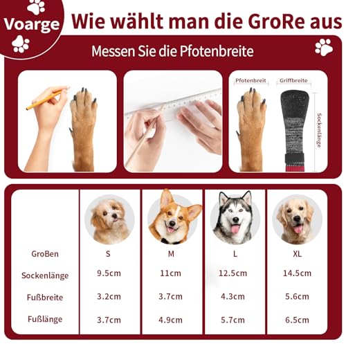 Voarge 4 Stück Hundesocken mit rutschfesten, Socken für Hunde Verstellbarer, wasserdichte Antirutschsocken für kleine, mittlere und große Hunde, L