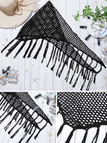 Geyoga Halloween Mermaid Cosplay Skirt Women Crochet Cover up Skirt Swimwear Tassel Beach Grid Knitted Wrap3