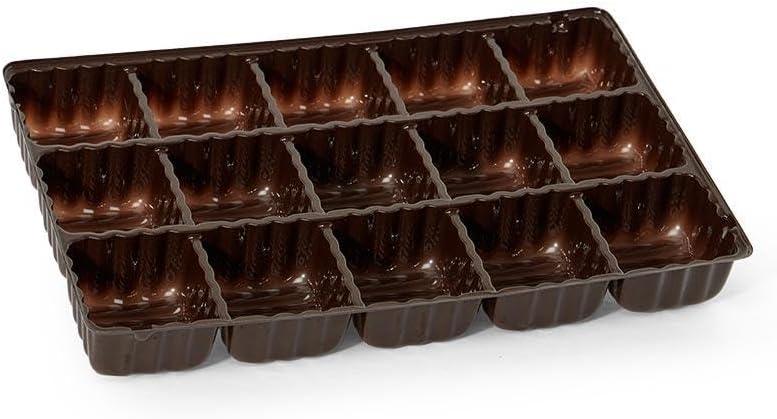 100ea - 8-1/8 X 5-1/4 Brown 15-Sq Cavities Candy Tray