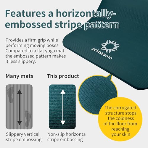 Image of Primasole Thick Yoga Mat, 1 /2-Inch Extra Thick NBR Mat with Enhanced Stability - Textured Design, Lightweight Mat with Carrying Strap & Case for Yoga, Pilates, Gym & Home Use (Multiple Colors)