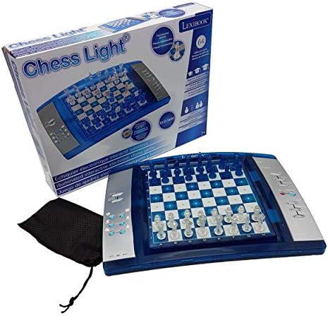 LEXIBOOK LCG3000_12 ChessLight, Electronic Chess Game with Touch-Sensitive Keyboard and Light and Sound Effects, 32 Pieces, 64 Levels of Difficulty, Battery, Blue/Grey