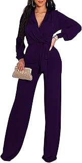Formal Jumpsuits for Women Dressy Evening Sexy Deep V Neck Plus Size Lon...