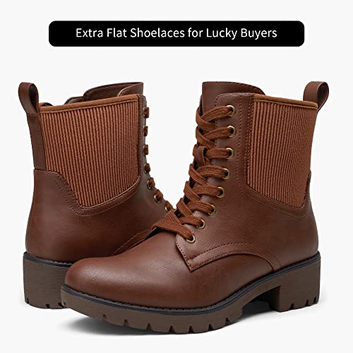 Vepose Womens' 916 Ankle Boots, Combat Lace-Up Booties, Cognac, Size 8.5 Us -With Inner Zipper(Cjy916 Cognac 08.5) #TOP2