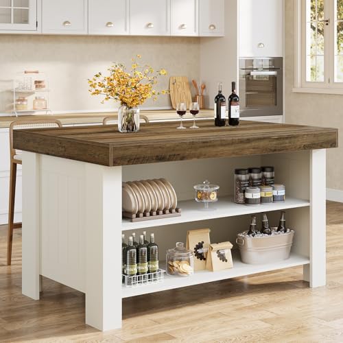 Tribesigns 55 inch Kitchen Island Table with Seating and Storage