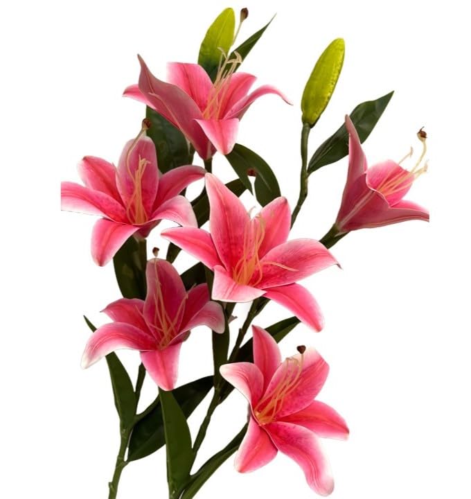 Indus Decor Artificial Lily Flower Bunch - Long Stem, Perfect for Vase/Pot Decoration, Home/Office Decor, Gifts, Crafts - 100 cm Height, Set of 2 Stems (Vase Not Included) (Pink) (B0CWY4L7XW) Amazon Price History, Amazon Price Tracker