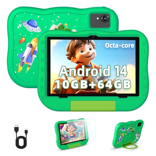 Tablet Infantil Android 14 de 10 Pulgadas - 10GB RAM 64GB ROM, Octa-Core Con Funda, Pantalla IPS...