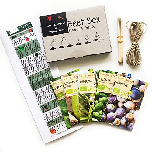 Bio Beet Box - Raritätenbox für Besondere - Saatgut Set inklusive Pflanzkalender und Zubehör - Geschenkidee für Hobbygärtner