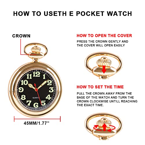 Whodoit Gold Shiny Arabic Numeral Men's Quartz Pocket Watch, Pocket Watches Gift Quartz Movement For Men With Chain-Gold #TOP6